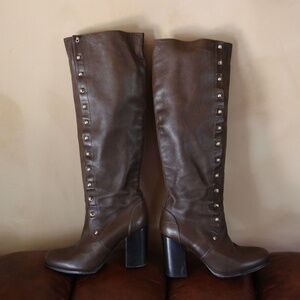 🦋Vanessa Bruno Brown Leather Lace Up Heeled Boots (Missing Laces) Size 7.5